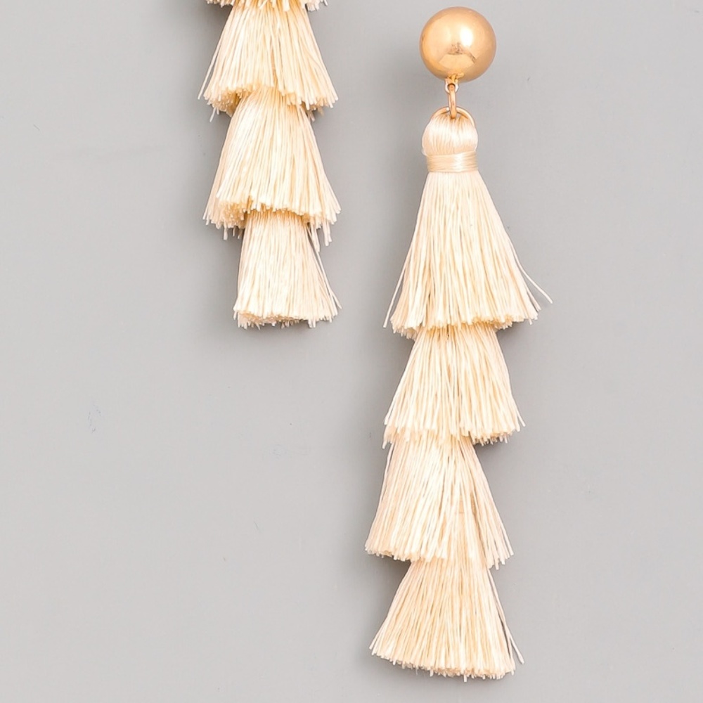 Ivory Bright Layered Tassel Ear Rings